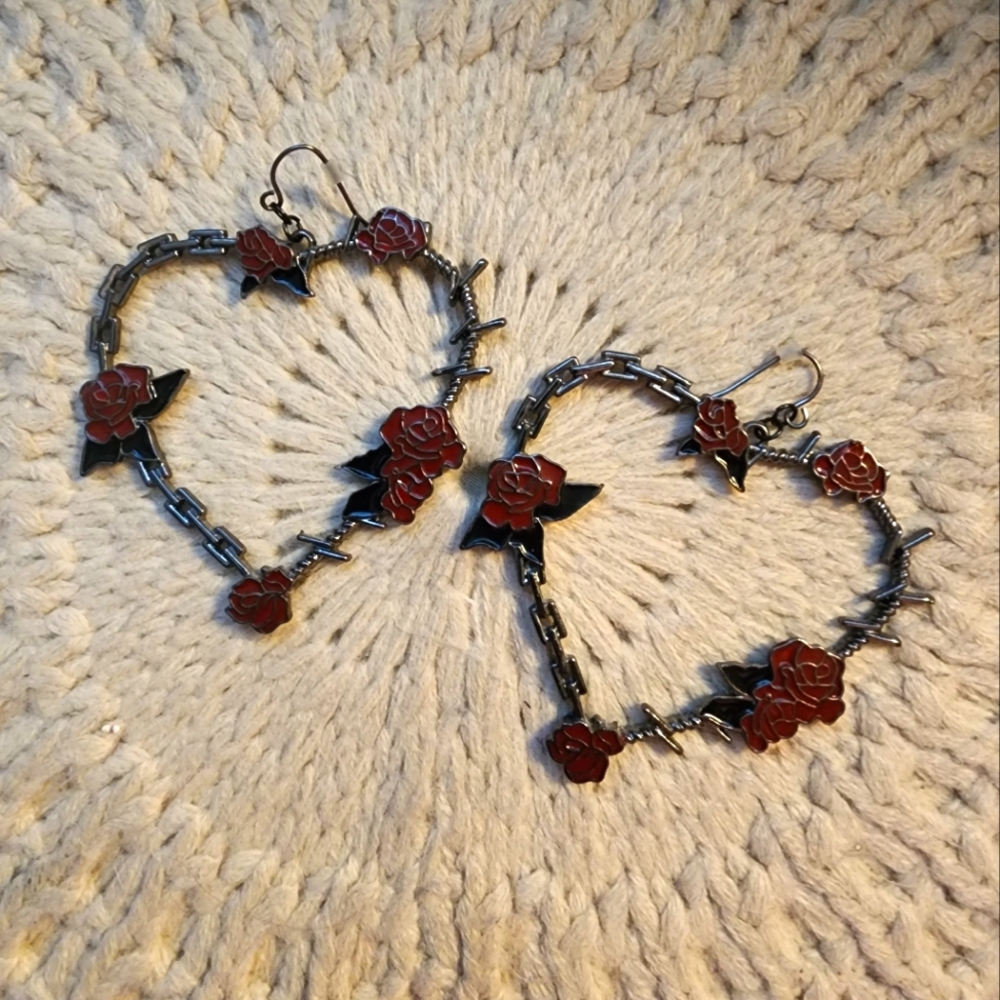 Rose Heart Hoop Earrings